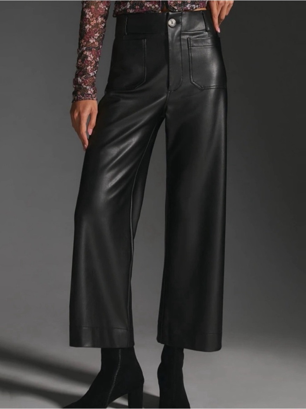 Anthropologie Maeve Black Colette Crop Wide Leg Faux Leather Pant Size 29